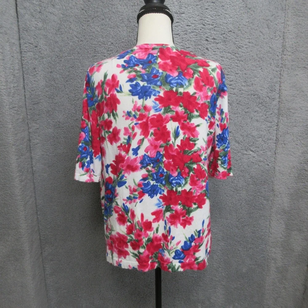 Talbots Cardigan Sweater Womens Large Multicolor‎ Floral V Neck Short Sleeve